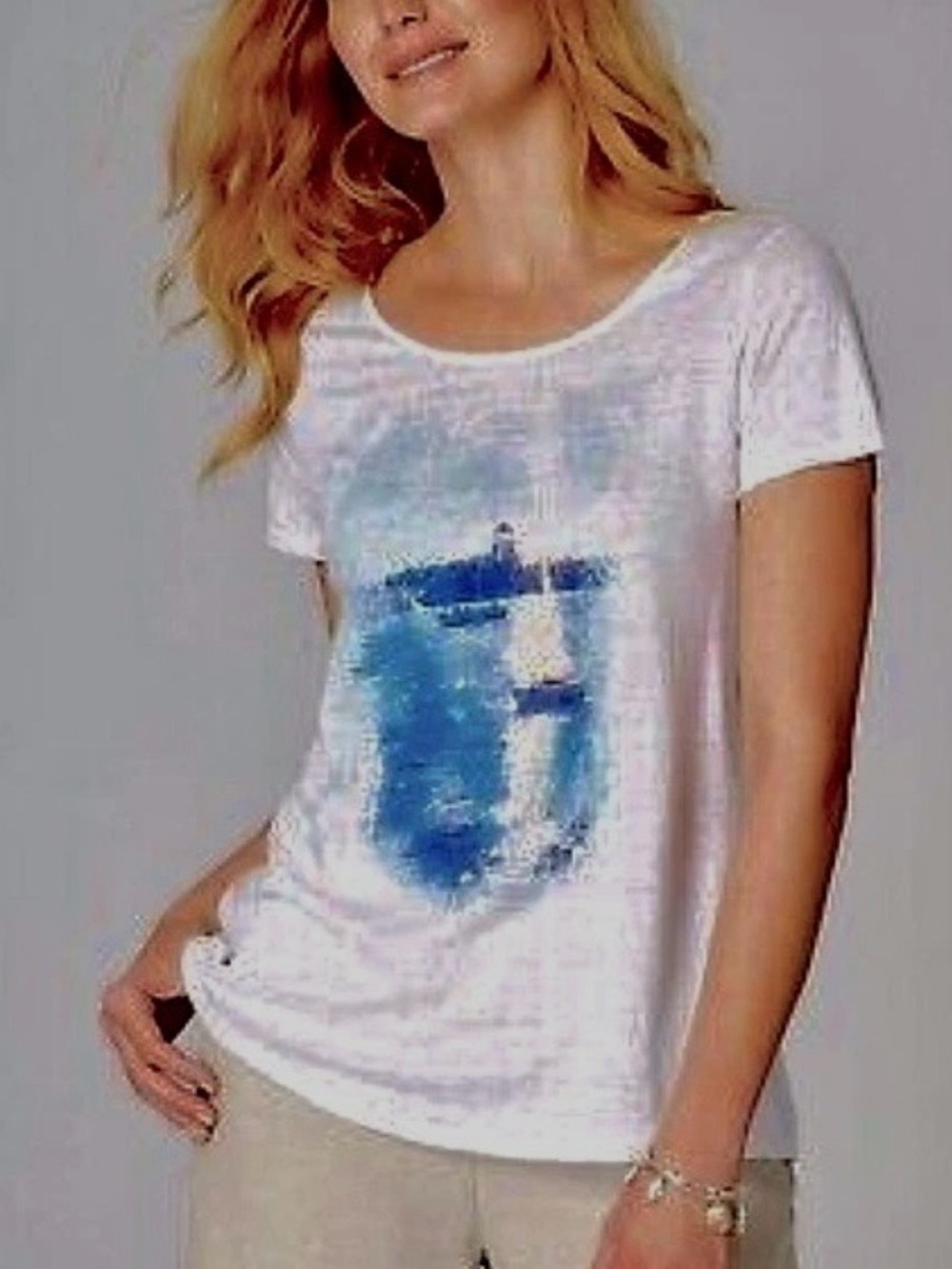 J.Jill Love Linen White Blue Sail Tee Short Sleeve Shirt New Medium
